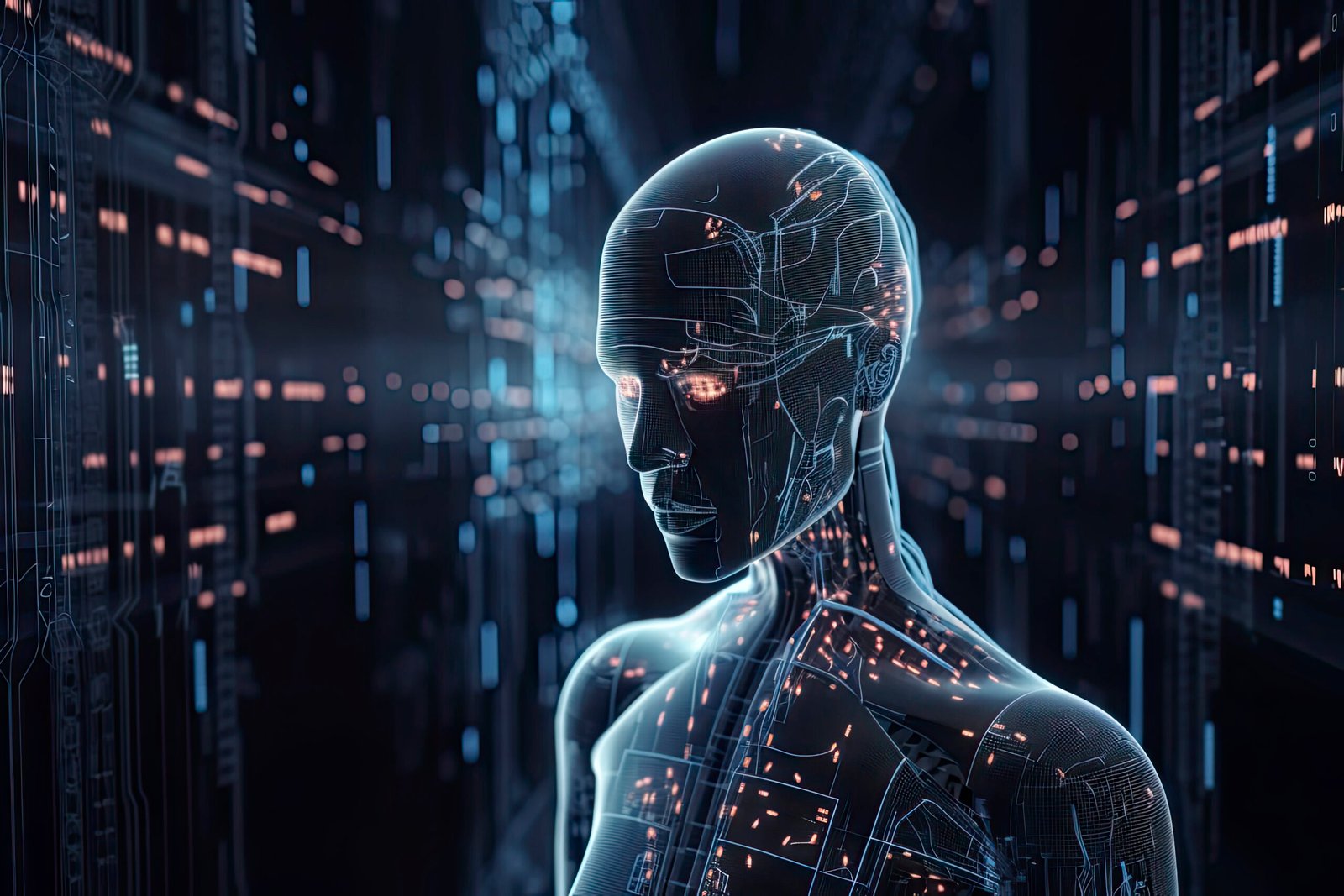 Artificial intelligence concept of big data or cyber security. 3D illustration.Generative AI